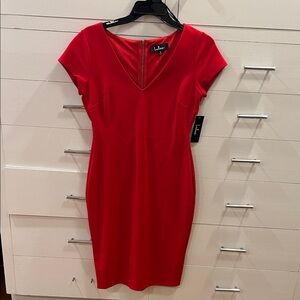 Lulu's Red V-Neck MIDI Dress Bodycon